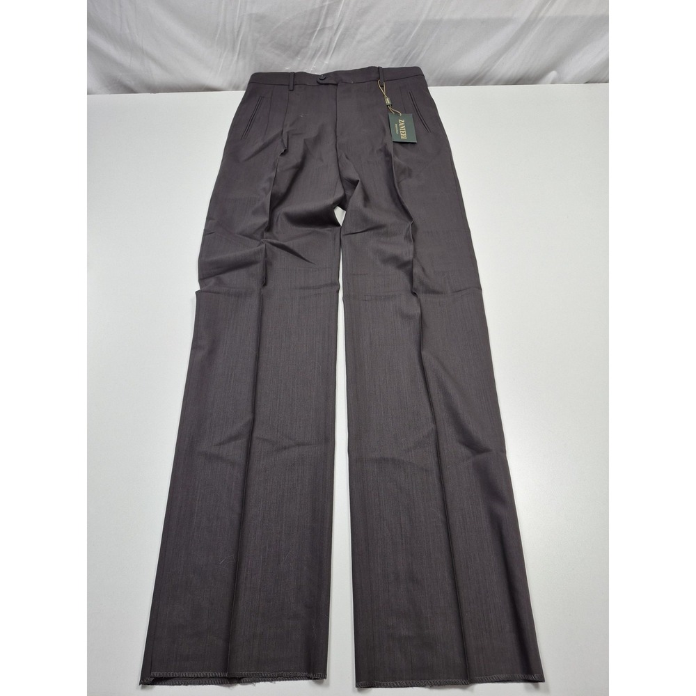 Zanieri Dress Pants Mens 34x36 Gray Wool Pleated Straight High Twist Italy NWT